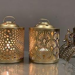 Pack of 2 Tealight Candle Holders for Diwali Decor, Christmas Decor Decorations Items for Home Decor | 2 Free led Lights (Gold)-image-52