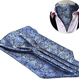 Men's Ascot Fashion Floral Jacquard Classic Cravat Tie Ascot Tie for Business (Navy)-image-56