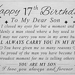 DEGASKEN 17th Birthday Card Gift for Son, Happy 17 Year Old Bday Son Gifts, Personalized Steel Engraved Wallet Card-27