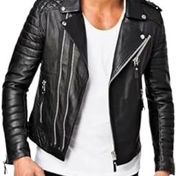 Men's Black Quilted Leather Biker Jacket-image-4