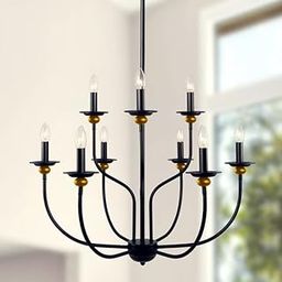 Chandni Décor Farmhouse Chandelier 9-Light Black/Gold Classic Candle Pendant Light Fixture Hanging Light Vintage Ceiling Chandelier for Dining Room,Kitchen,Bedroom,Foyer,Living Room-image-50