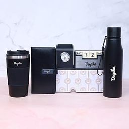 Personalized Diary, Coffee Tumbler 510ml, Desk Organizer, Water Bottle Gift Set for Men and Women, 4 in 1 Personalized Gifting Items for Husband, New Year Corporate Gift for Employee (Black)-11