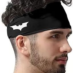 Superhero Logo Headband Men Women Gym Workout Cycling Sweatband Long Hair (Black, White)-image-62