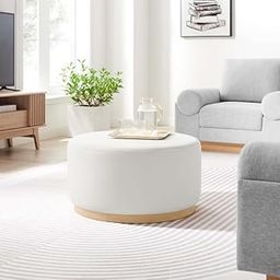 WOODILLA Luxury Cocktail Round Ottoman, Center Table, Circle Table,Bar Tables,Coffee Tables for Living Room,Farmhouse,Breakfast Table, Footrest, Ottomans Pouf,Footstools -White-image-30
