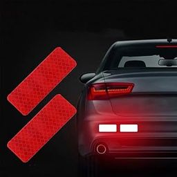 Buylogy Carbon Fibre (Red) 10Pcs Rectangle Car Truck Bumper Safety Reflective Warning Strip Night Driving Riding Safety Stickers Motorcycle Bicycles Safety Sticker-image-11