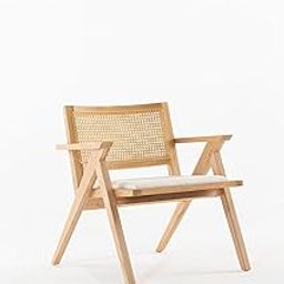 Goldview Furniture Wooden Cane Chair with Armrests – Natural Oak Finish, Woven Rattan Back, and White Cushion Seat – Elegant Accent Chair for Living Room or Dining Area-image-30