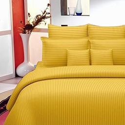 Ab Home Decor Glace Cotton Satin Striped Premium Plain Color Bedsheet for Double Bed King Size with Two Pillow Covers (90 x 100 Inch) -Yellow-image-36