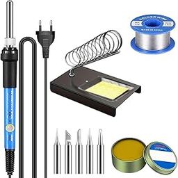 Party Town® 60W Adjustable Temperature Soldering Iron Kit with 5 Copper Tips, Soldering Stand, Solder Wire, Flux Paste for Electronics Repair, Circuit Board, and DIY Projects (Pack of 9)-9