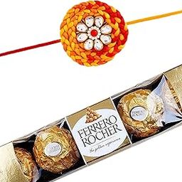 Farrero Rosher Rakhi For brother with gift combo set | Rakhi With Chocolate | Handmade Kundan Moli Rakhi | Rakhi for Bhaiya Bhai Kids Bhabhi with Chocolate Combo Pack-image-14