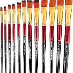 Kabeer Art Synthetic Hair Flat Tip Paintbrush Set, 12 Pieces for Watercolor and Acrylic Painting-image-20
