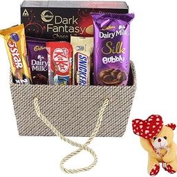 SFU E Com Creamy Silk Bubbly With Almond Chocolates | Valentine Heart Teddy Bear With Chocolate Combo | Valentine Chocolate Hamper | 812-37