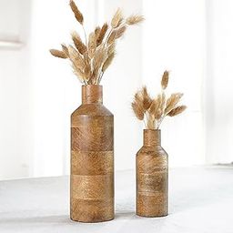 Behoma Wooden Flower Vase Set of 2, Bottle Shape Mango Wood Vases for Flowers for Decor Home Living Room Kitchen Office, Natural Light Brown Finish | Height - 9 inch (23 cm) & 5.9 inch (15 cm)-7