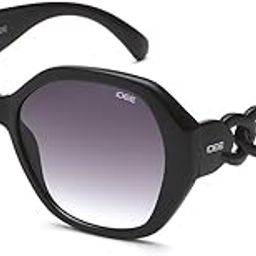 100% UV protected sunglasses for Women with Shiny Black Polycarbonate frame | Size - Large with Greycolored lens-image-1