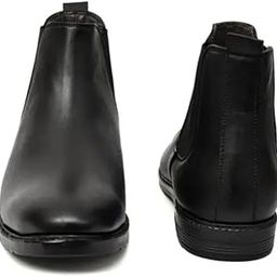 Men's Black Synthetic Leather Lightweight Comfortable Trendy Outdoor Casual Shoes Slip On Chelsea Boots-image-77