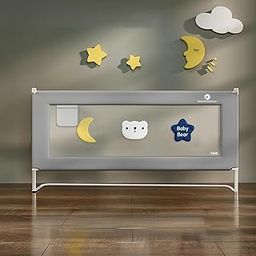 StarAndDaisy Baby Alloy Steel Bed Guard Rail with U-Full Body Support Frame, Adjustable Height/Portable Single Side Bed Rail for Infant & Toddler's Safety (Grey-1.8 M)-image-17