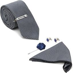 Mens Silk Necktie Gift Combo Set With Pocket Square Cufflinks Brooch Tie (Suit Accessories) (Britain)-picture-21