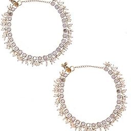 Gold-Plated Pearl and Mirror Studded Anklet | Wedding Payal For Women-image-30