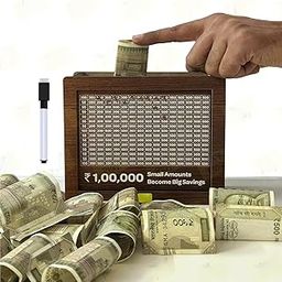 JAYTOP Wooden Money/Piggy Bank for Kids & Adults, Savings Challenge Box, Money Saving Box for Adult 100000, Cash Collection Gullak Mini Bank, Birthday Gift for Kids, Women/Men/Friends (1 lakh)-image-5