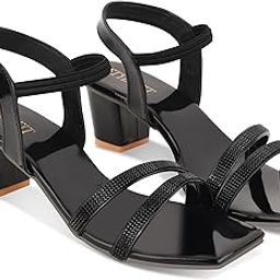 Women's Block Heel Sandals, Strappy Design, Square Toe, Black-image-78