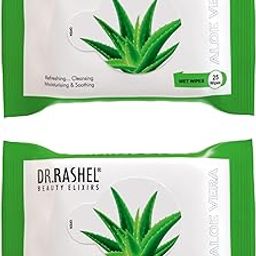 DR.Rashel Aloe Vera Pack of 2 Face Wipes, Enriched with goodness of Glycerin and Aloe Vera Extract | For Multi purpose use | Gives Refreshing and Glowing Skin.(25 pc x 2)-21