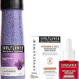 Soulflower Lavender Bath Salt for Body & Foot Spa 20% Vitamin C Face Serum for Glowing Skin-image-62