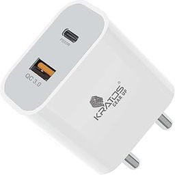 Kratos Power PQ1 20 W Charger Adapter, Dual Port (20W USB + 20W Type C), Supports PD Charging via Type C Port, Compatible with Smartphones, Tablets & Smartwatch, Fast Charger Type c,White-3