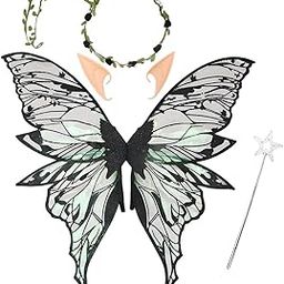 PATPAT® Butterfly Fairy Wings Costume Kit for Girls Women, Iridescent Finish Butterfly Wings Costume for Adults, Butterfly Elf Costume with Elf Ears & Garland, Fairy Wand-image-69