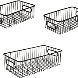 Bianco Metal Storage Basket | Organizer Basket Bin | Cosmetic and Sundries case for Home and Office Organization | Wire Grid Design holder (Set of 3, Black) (10"-2pcs & 16"-1pcs)-25