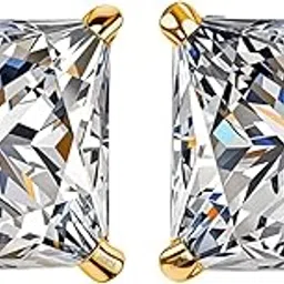 highspark 925 Silver Solitaire Square Stud Earrings in Gold Finish| 92.5 Sterling Silver & Square Brilliant Cubic Zirconia Tops for Men Women Boys & Girls-picture-32