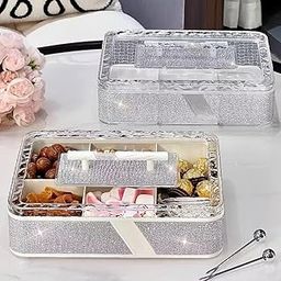 Snivy Divided Serving Tray, Divided Serving Tray with Lid and Handle, 6 Compartment Snack Box Container, Food Storage Lunch Storage Box for Candy Snack Party Appetizer Tray-8