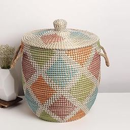 Habere India-All The Cultures Fabricating India Laundry Basket With Lid | Toy Storage Basket | Jute Basket for Clothes - Oval (D:46Xh:51)-picture-29