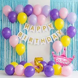 KIDZILO Birthday Decoration Kit – 41 Pcs Set for Girls | Golden Number Foil Balloon, Balloons, Banner & Curtains for Special Celebrations (5th Birthday Set 05)-image-45