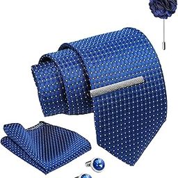 Tie for Men – Paisley Silk Neck Ties Set with Cufflinks Flower Pin, Pocket Square & Black Gift Box, Combo Necktie Sets for Office Wear, Formal Suits & Weddings (Deep Navy Blue, NXPLX_262)-image-85