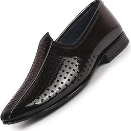 Men's Patent Leather Breathable Traditional Wedding Slip On Ethnic Juttis and Mojaris|Party Slip On Evening Shoes|Striped Mojaris-image-87
