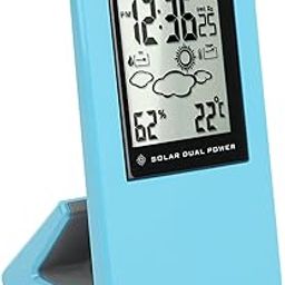 Weather Forecast Clock for Home, Solar Battery Powered Weather Station with Thermometer, Square LCD Display, Digital Temperature and Humidity Meter (Blue)-image-36