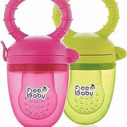 BeeBaby Soft Silicone Nibbler with Extra Mesh for Babies, Baby Fruit & Food Feeder, Anti Choking Fruit Pacifier, Teether for Infant, 100% BPA Free, 3 Months+ (Fruttino - Pink_Green)-picture-2