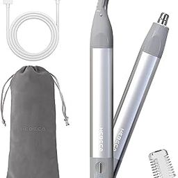 HEBECA Ear Nose Hair Trimmer - Rechargeable Facial Hair Removal Set for Women Men - Electric Eyebrow Trimmer - 2in1 Waterproof Face and Nose Trimmer Portable Silver-image-1
