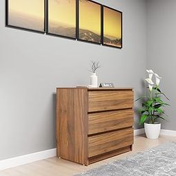VIKI Matte Dresser With 3 Drawers, Chest Of 3 Drawers,Clothes Storage, Organizer Unit For Bedroom, Hallway, Entryway,Easy Pull Drawers, Width 80Cms, Brussel Walnut Colour | 1 Year Warranty-image-84