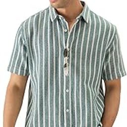 TSS Originals: Stripes Green Printed Men and Boys Collared Long Sleeve Button Down Regular Fit Shirts Shirts Casual Button-Down Half Sleeve Printed Graphic Short Sleeve Casual-image-89