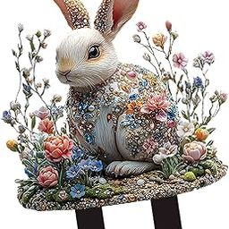 CALANDIS™ Easter Yard Sign Waterproof Acrylic Garden Stake for Flowerbeds Path Walkway 1x Rabbit | Statues & Lawn Ornaments | Garden Dacor | Yard, Garden & Outdoor Living-image-19