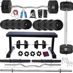 BODYFIT Home Gym Set Combo Kit, Gym Strength Training, (16-100 Kg), 3Ft Curl, 5Ft Plain Rod, Flat Bench-Black, 2X14'' Dumbbell Rods Weight Plates, Fitness Exercise Set. (30 Kg Weight Plates)-22