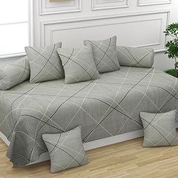DHAANYA Super Soft Glace Cotton Geometrical Prints Diwan Set for Living Room, Diwan Set Covers Cotton, 8Pc- Linear Crosses Steel Grey-image-84