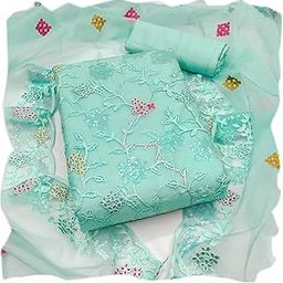 Women's Organza Silk muilty colour Chain Stitch embroidery Work Unstitched Salwar Suit Dress Material With Border Work Dupatta for ladies, sequence work suit-image-22