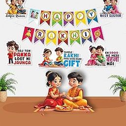 The Decor Queen Raksha Bandhan Decoration Kit | Rakhi Festival Cutouts, Banner, Rakhis, Greeting Card, Kumkum Rice | Brother Sister Theme Backdrop Props for Rakhi Celebration & Home Decor (Combo Kit)-image-9