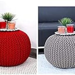 OMAJA HOME Pouf for Living Room Sitting Round Ottoman Bean Filled Stool for Foot Rest Home Furniture Rope Twisted Grey and Red Bean Bag - (Pack of 2)-picture-18