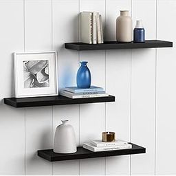 Floating Shelves, 17 Inch Wall Shelf Set of 3, Rustic Wood Shelves for Wall Storage, Wall Mounted Wooden Display Shelf for Bathroom Bedroom- Brown-picture-10