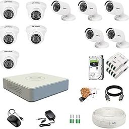 Clocite HIKVISION 16 Channel DVR with 2MP 5 Dome & 5 Bullet Cameras (Day/Night Vision) + 2TB HDD + Cable Roll (1+3) 8 CH Power Supply 2 Nos + BNC & DC Full Combo Kit-18