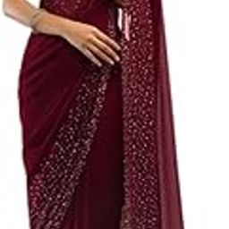 Georgette Saree with Banglory Silk Blouse & Stunning Siroski Work Crystal Fix Embellishments - Indian Ethnic Wear for Women-picture-19