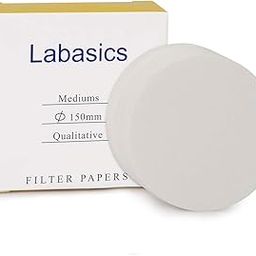 Labasics Qualitative Filter Paper Circles, 150 mm Diameter Cellulose Filter Paper with 15-20 Micron Particle Retention Medium Filtration Speed, Pack of 100-0