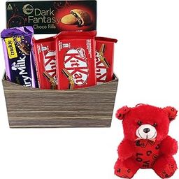 SFU E Com Creamy & Tasty Chocolate Gift Hamper | Valentine Teddy Bear With Chocolate Combo | Valentine Chocolate Hamper | 1004-86